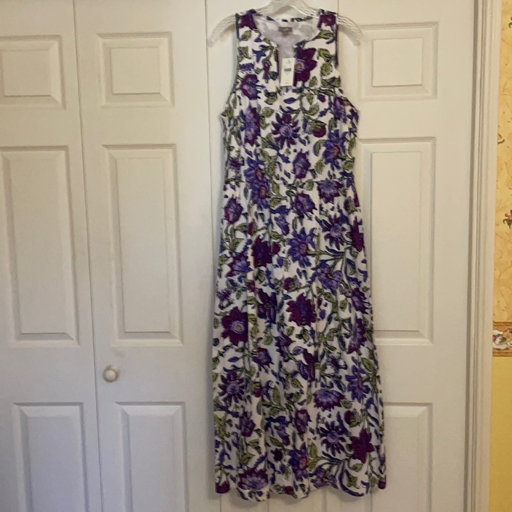 J Jill TALL purple floral print cotton sleeveless long dress